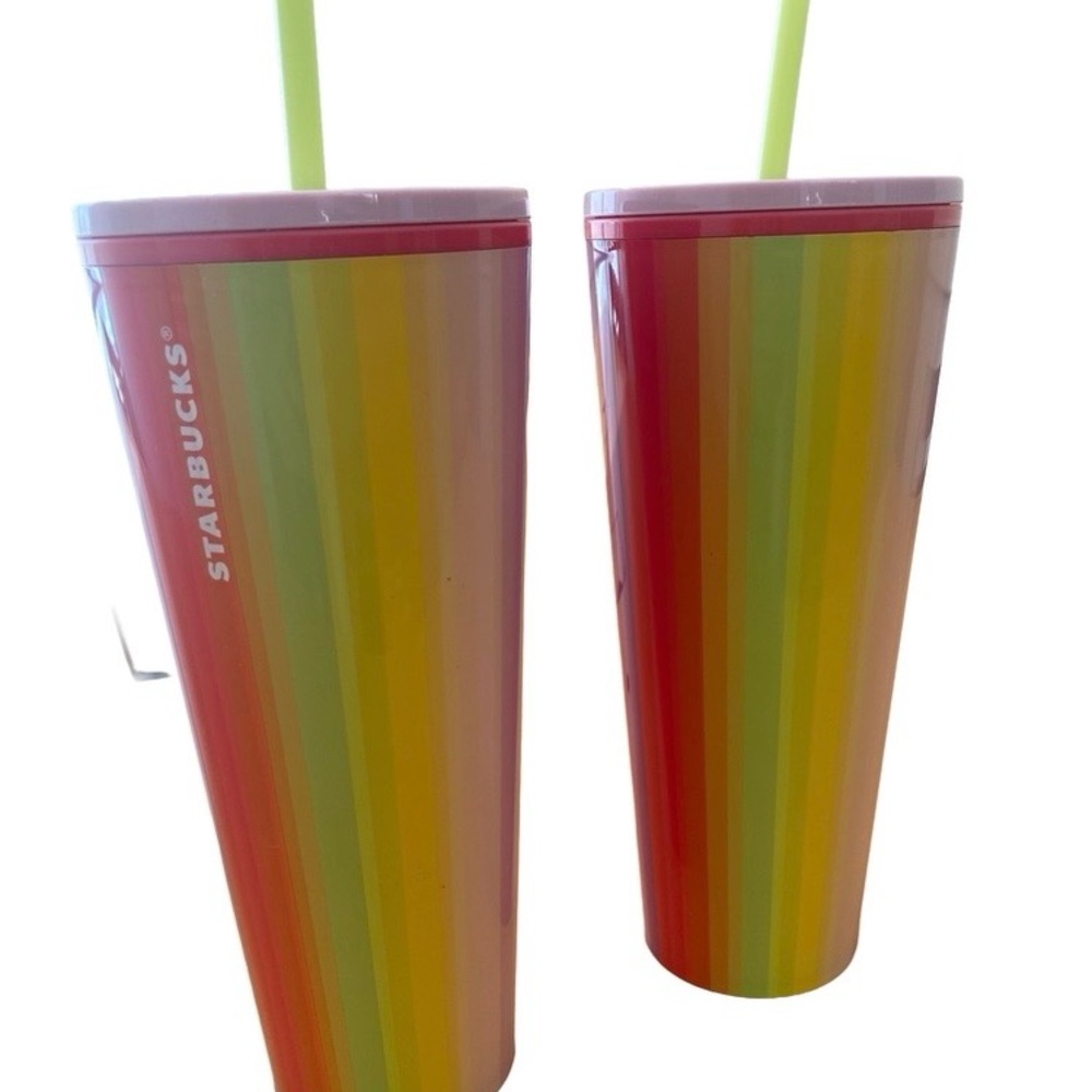 Starbucks 24oz Multicolored Summer Collection Set Two Tumblers with LidsStraws